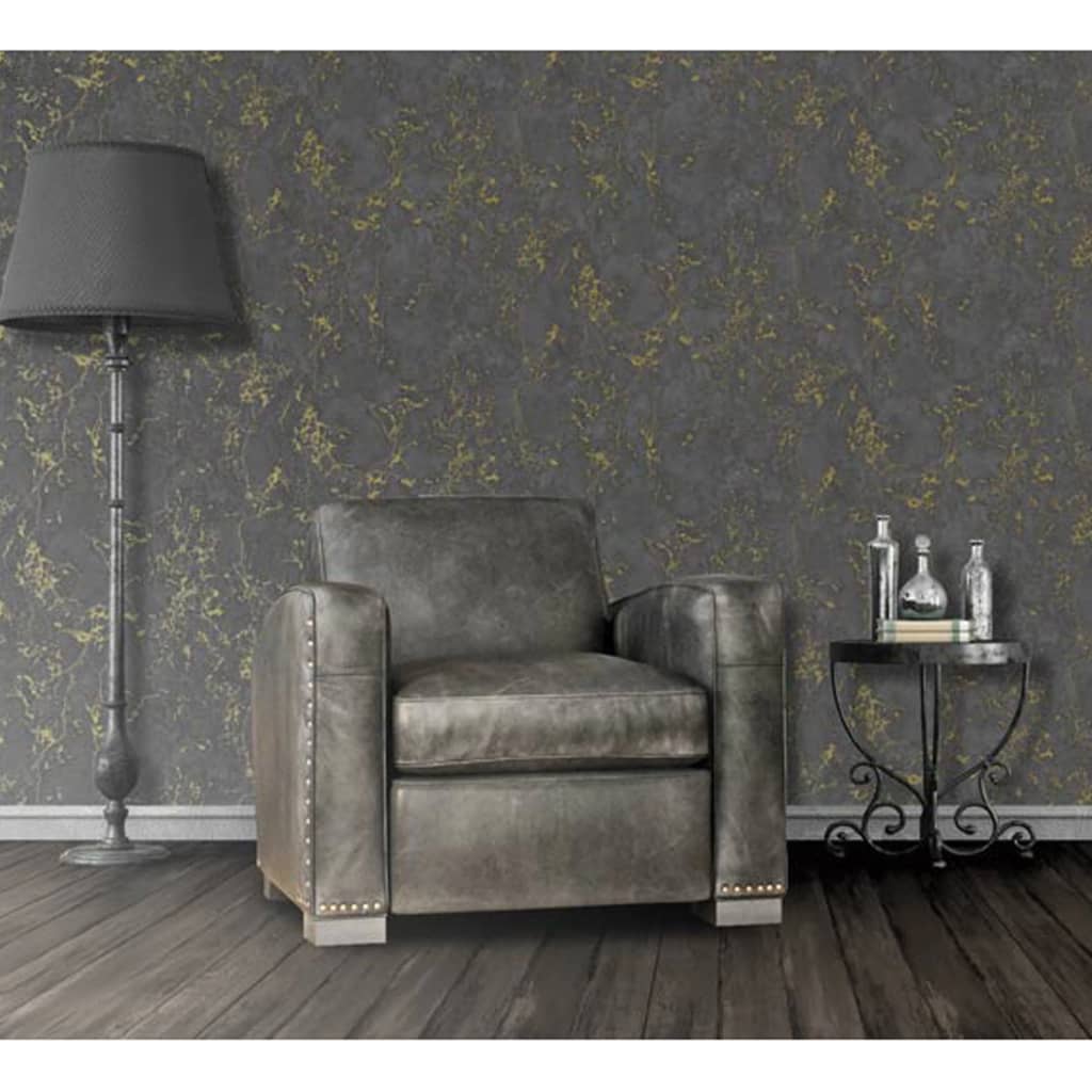DUTCH WALLCOVERINGS Carta da Parati Motivo Marmo Nero e Oro