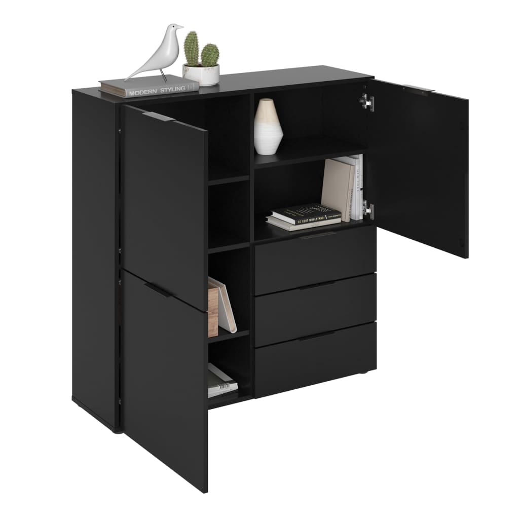 FMD Credenza con 3 Ante e 3 Cassetti Nero