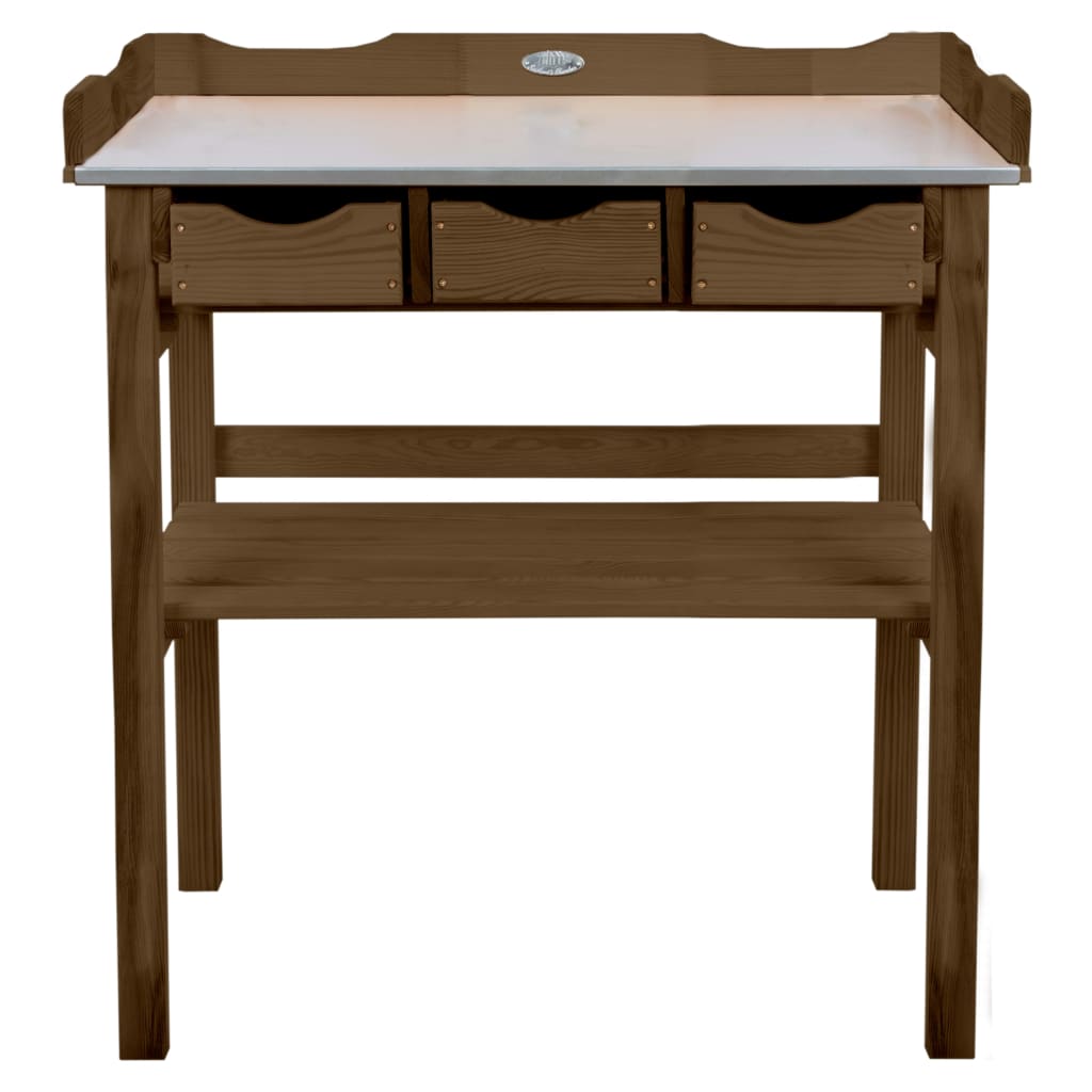 Esschert Design Tavolo da Invasatura con Cassetti Marrone