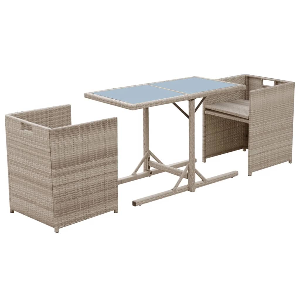 Set da Bistrot 3 pz con Cuscini in Polyrattan Beige