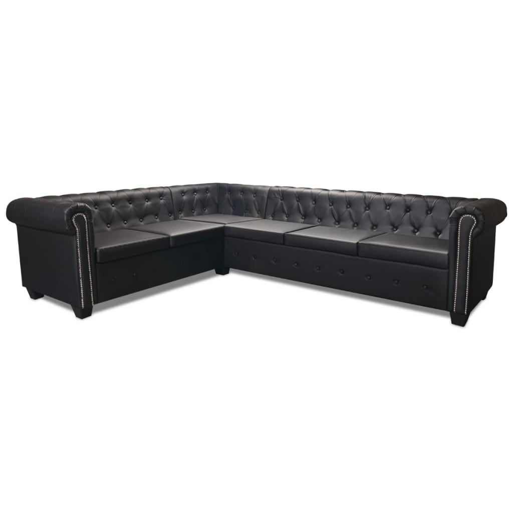 Divano Angolare Chesterfield a 6 Posti Pelle Artificiale Nera
