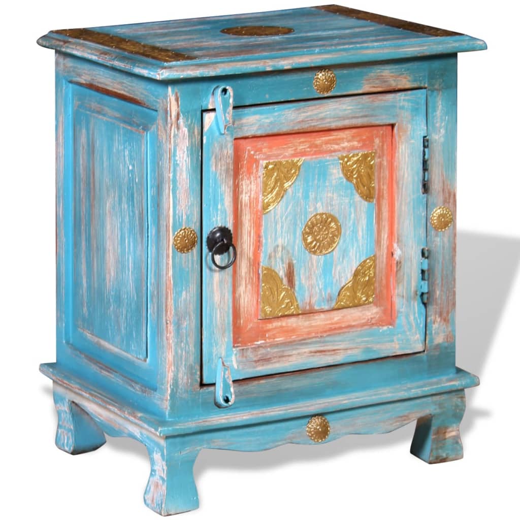 Comodino in Legno Massello di Mango Blu