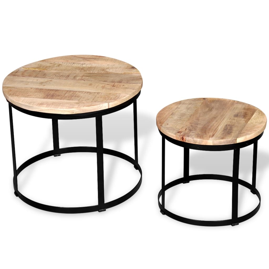 Tavolini da Salotto 2 pz Tondi Legno Grezzo di Mango 40cm/50cm