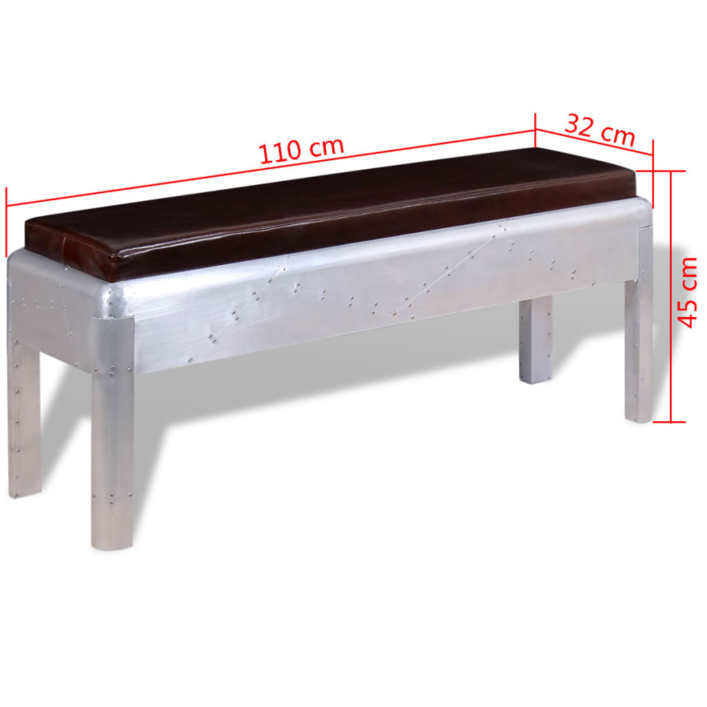 Panca Aviatore in Vera Pelle 110x32x45 cm