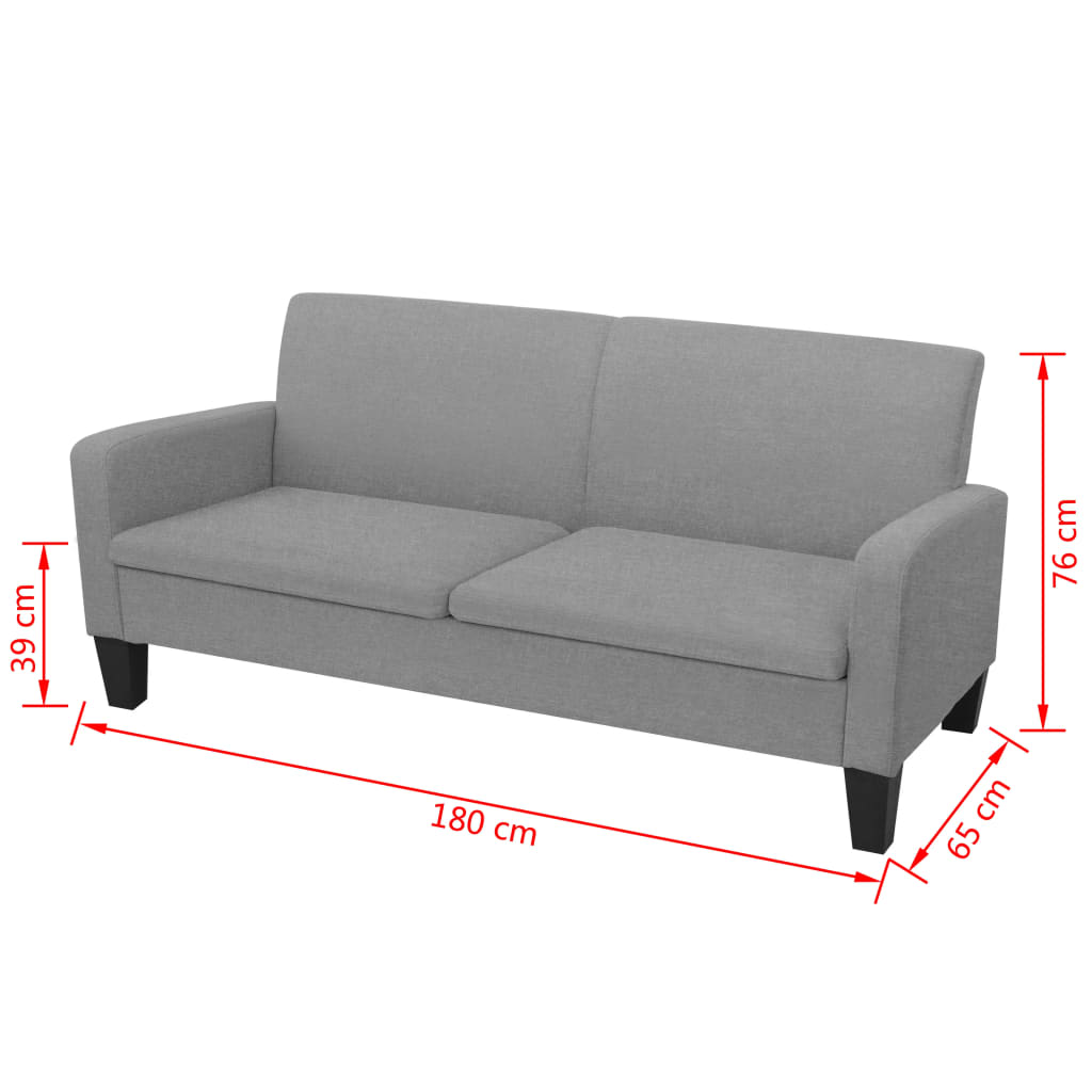 Divano a 3 Posti 180x65x76 cm Grigio Chiaro