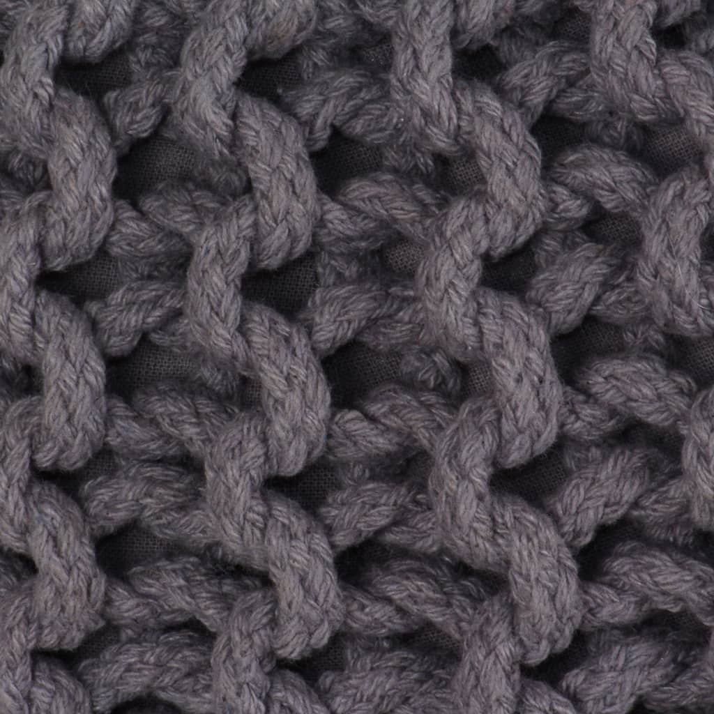 Pouf Lavorato a Maglia in Cotone 50x35 cm Grigio