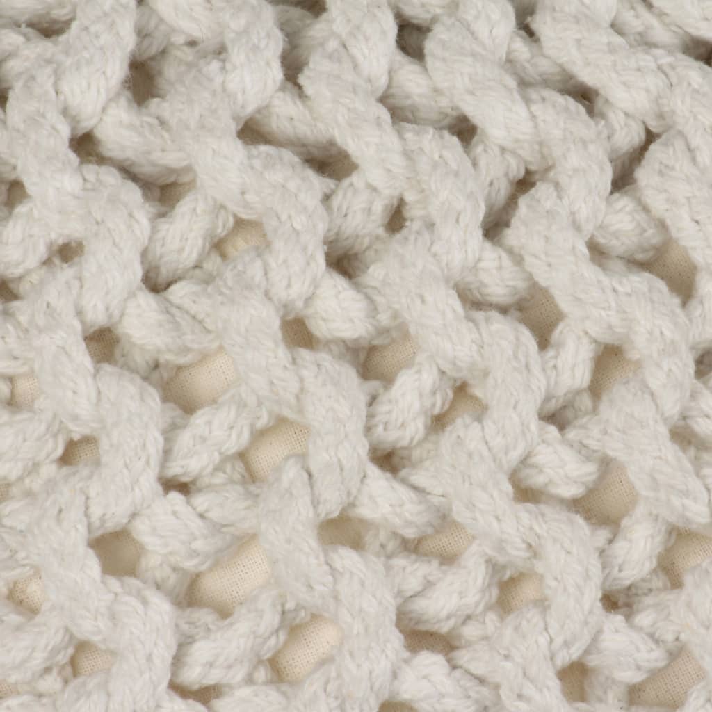 Pouf Lavorato a Maglia in Cotone 50x35 cm Bianco