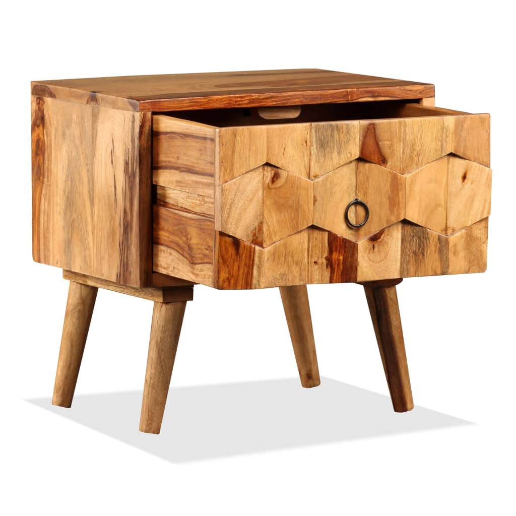 Comodino con 1 Cassetto in Legno Massello di Sheesham