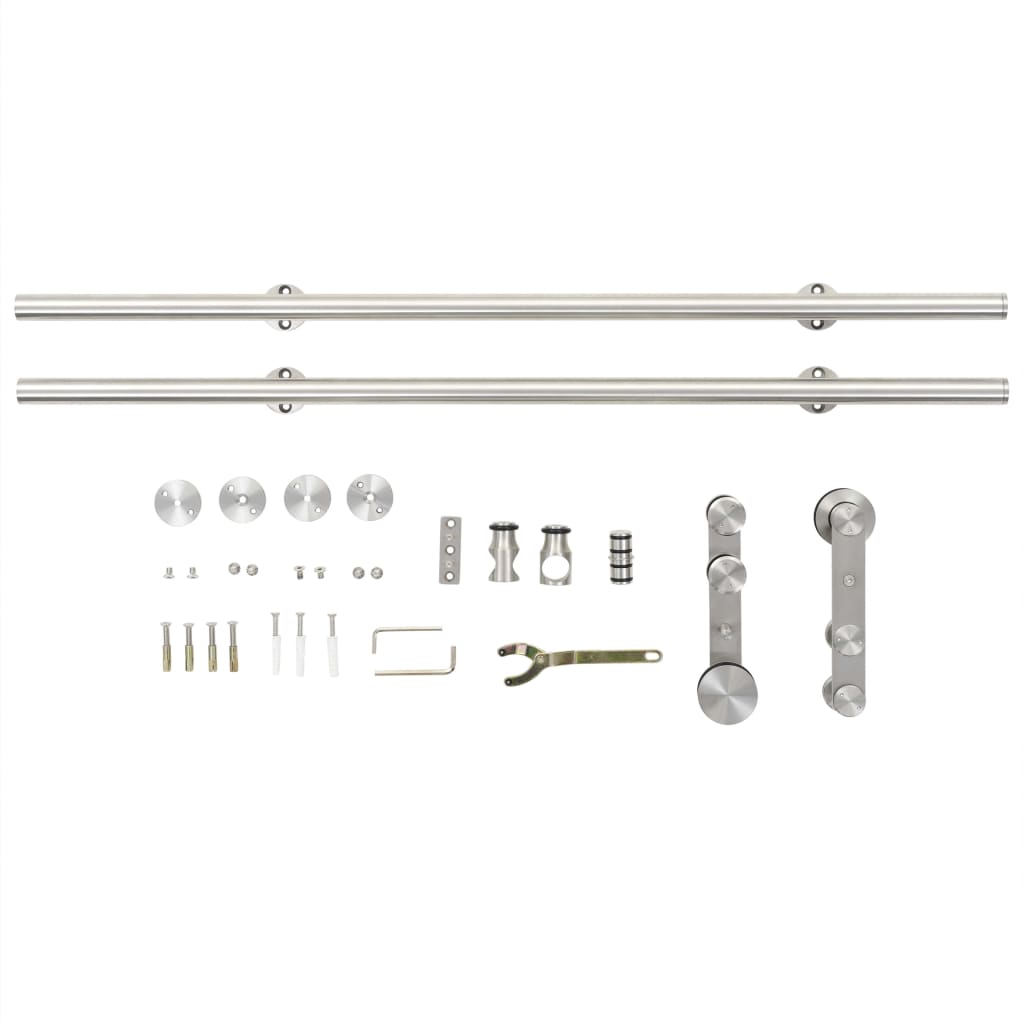 Kit Binari Porta Scorrevole 183cm Acciaio Inossidabile Argento