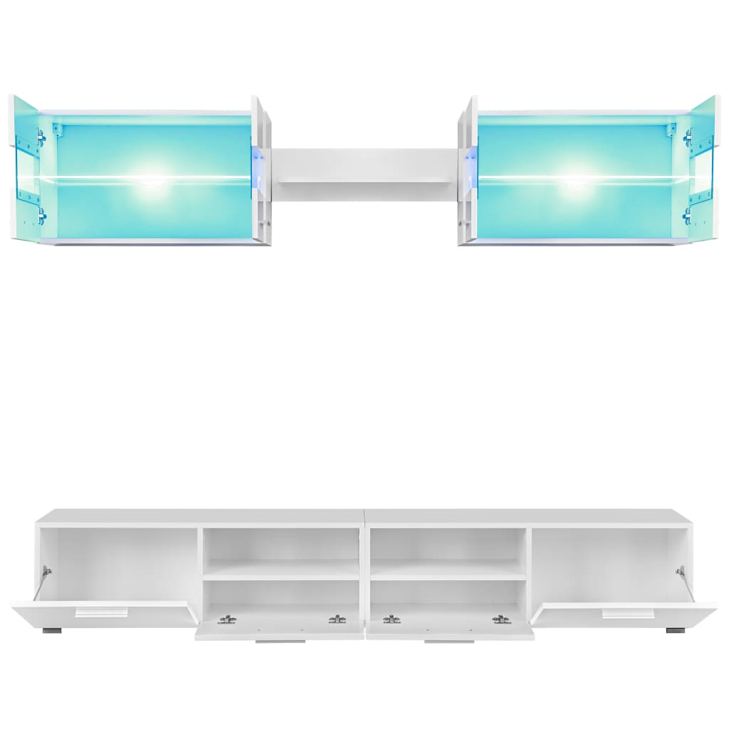Set Parete Attrezzata Porta TV con Luci LED 5 pz Bianco Lucido