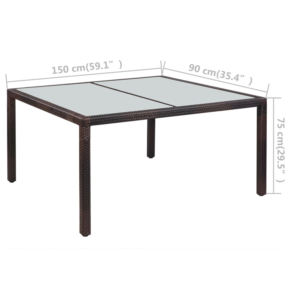 Tavolo da Giardino 150x90x75 cm Marrone in Polyrattan e Vetro