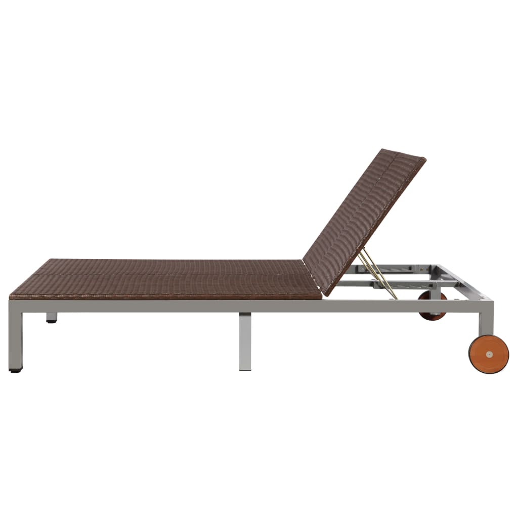 Lettino Prendisole Doppio con Ruote in Polyrattan Marrone