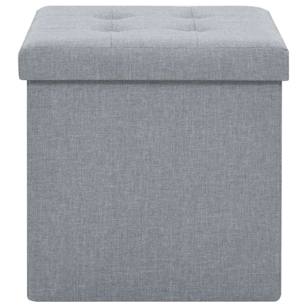 Pouf Pieghevole con Contenitore Grigio Chiaro in Simil Lino