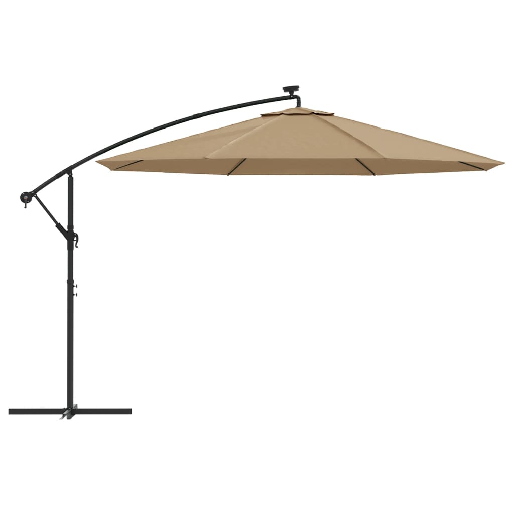 Ombrellone a Sbalzo con LED e Palo in Metallo 350 cm Tortora