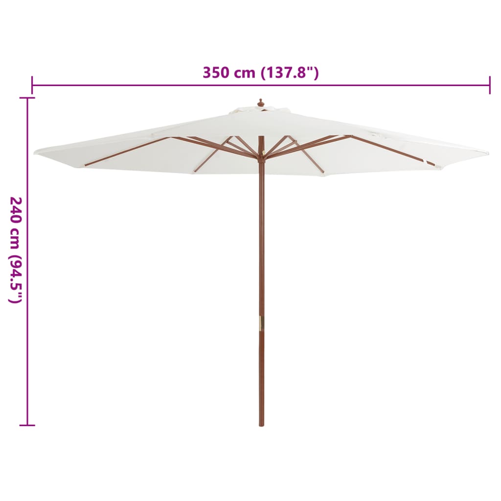 Ombrellone da Esterni con Palo in Legno 350 cm Bianco Sabbia