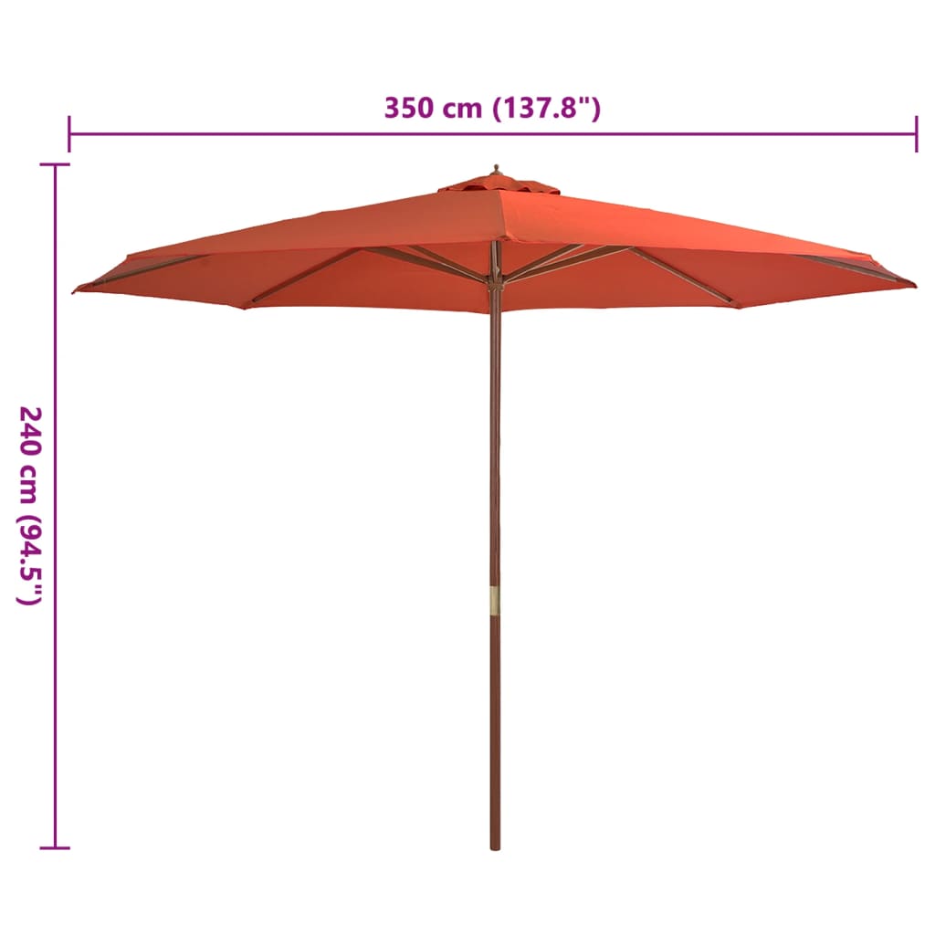 Ombrellone da Esterni con Palo in Legno 350 cm Terracotta