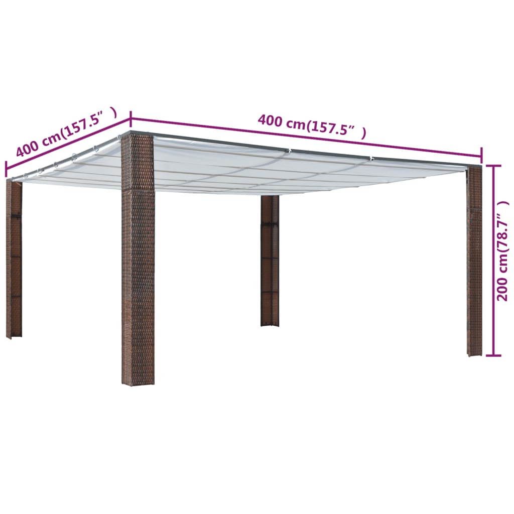 Gazebo con Tetto in Polyrattan 400x400x200cm Marrone e Crema