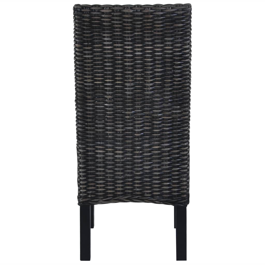 Sedie da Pranzo 4 pz Nere in Rattan Kubu e Legno di Mango