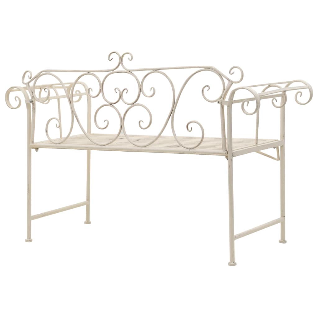 Panchina da Giardino 132 cm in Metallo Bianco Anticato