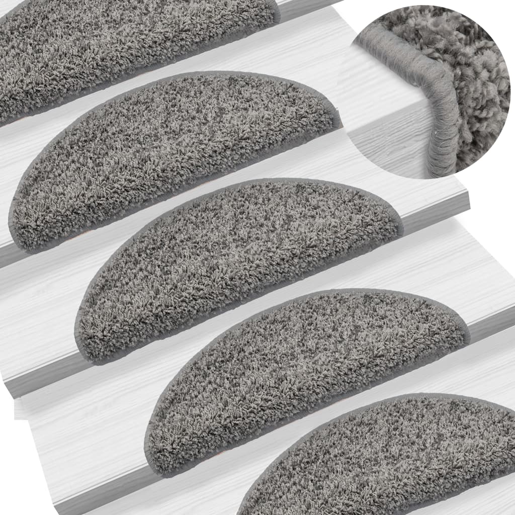 Tappetini per scale 15 pz 56x17x3 cm Grigio Semicircolari