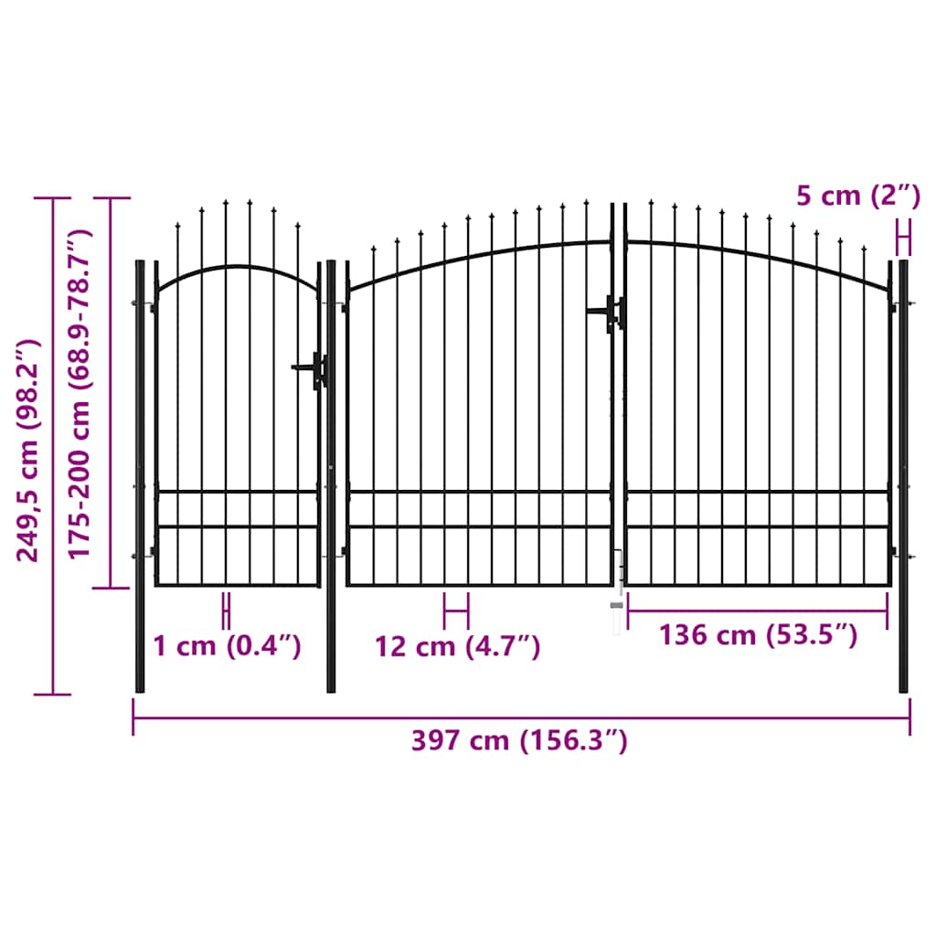 Cancello da Giardino in Acciaio 2,45x4 m Nero