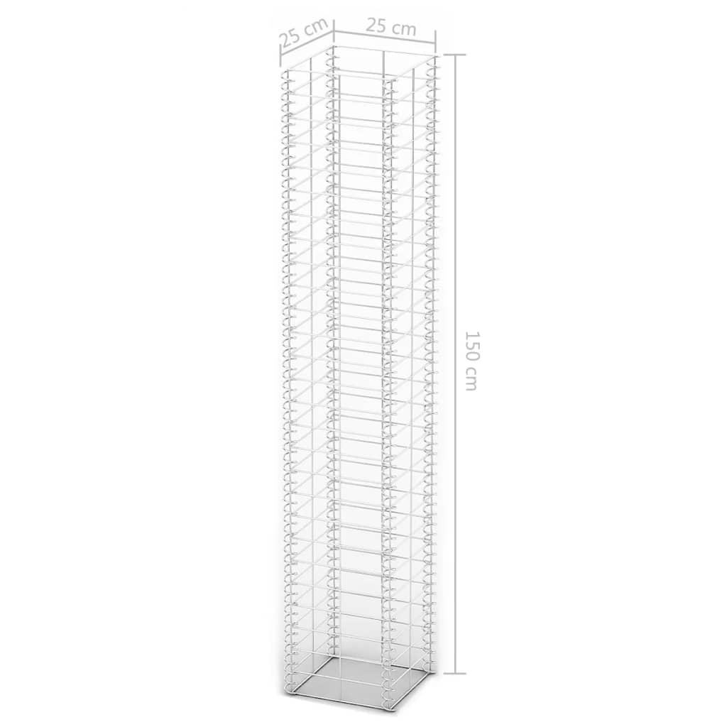 Set Gabbione 3 pz in Filo Zincato 25 x 25 x 150 cm
