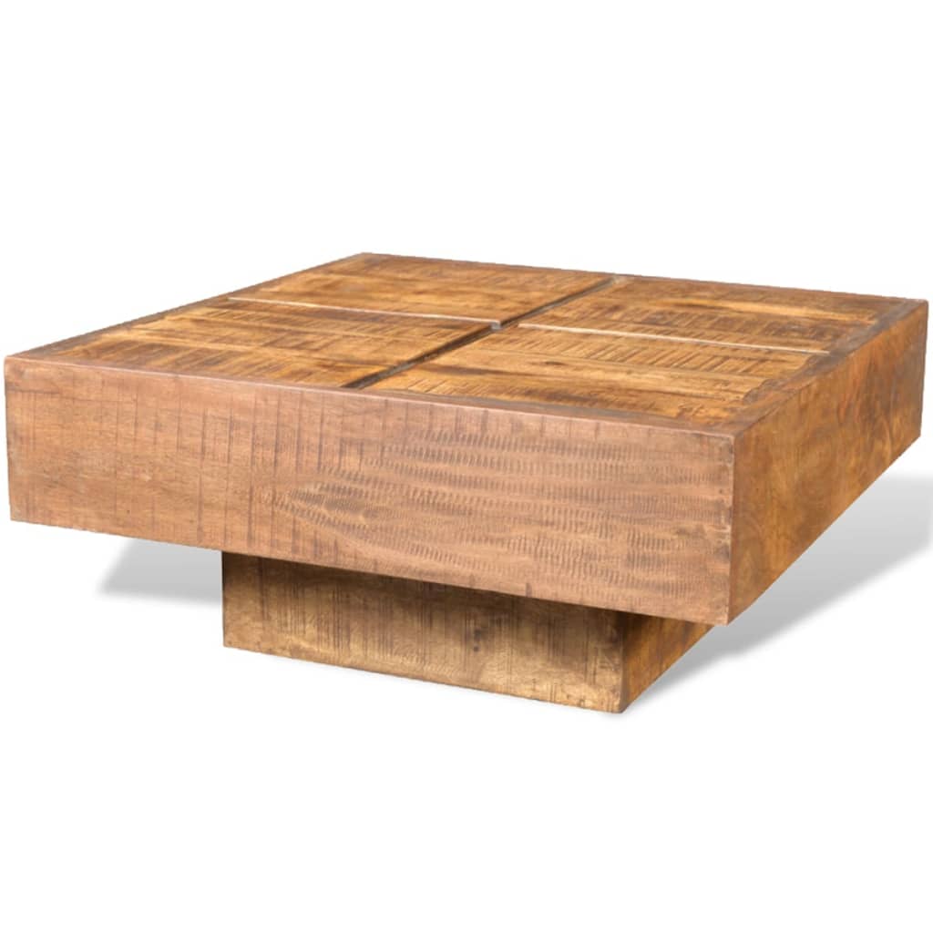 Tavolino da Salotto Marrone Quadrato in Legno Massello di Mango