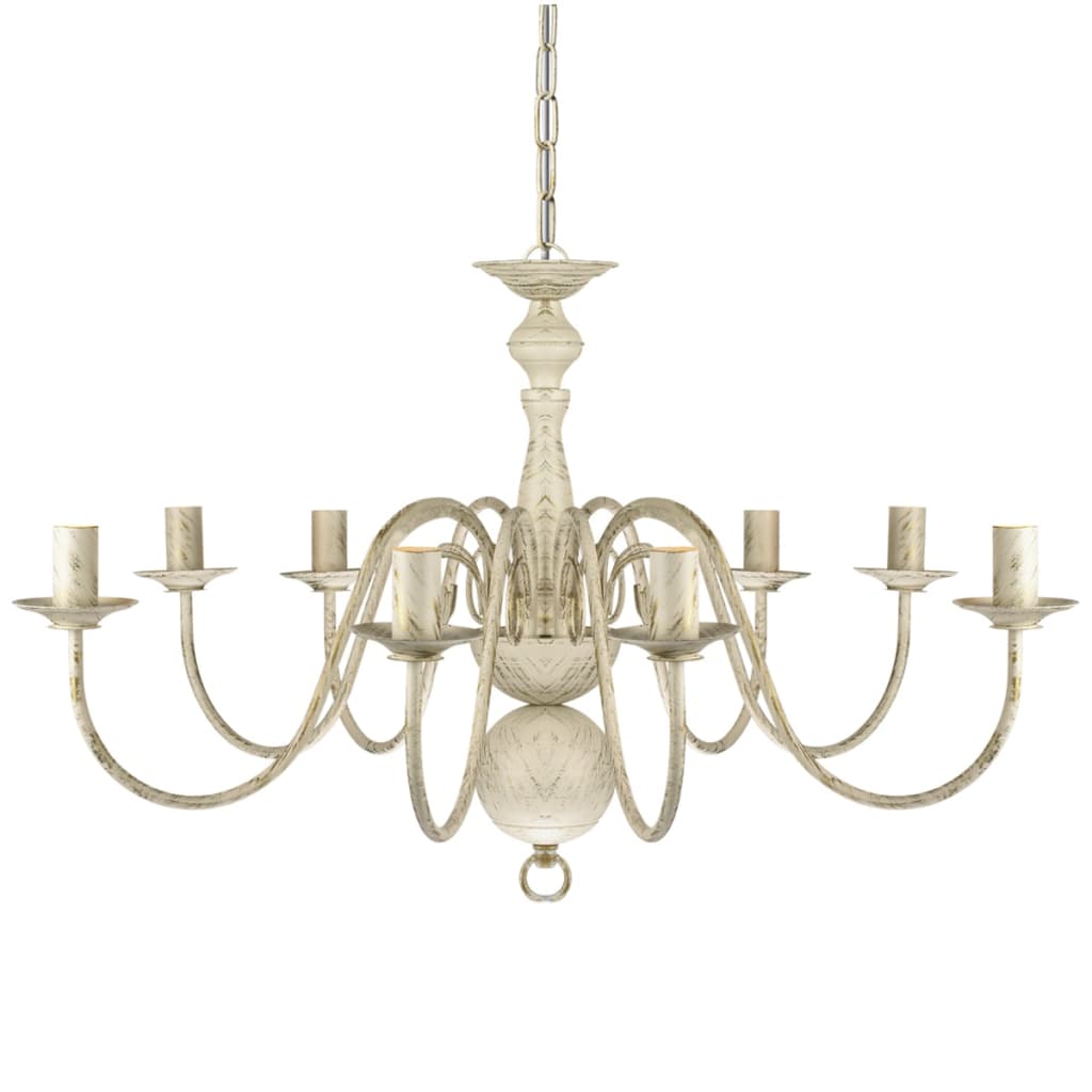 Lampadario Stile Antico Metallo Bianco 8 Lampadine E14