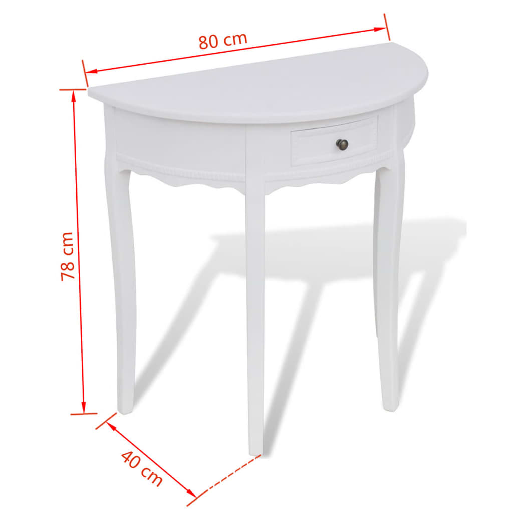 Tavolo Consolle con Cassetto Semicircolare Bianco