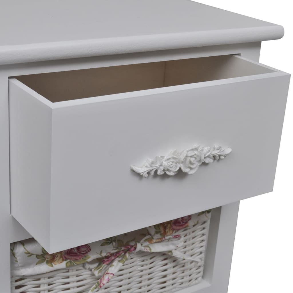Mobiletto con 1 Cassetto e 3 Cestini Bianco Legno di Paulownia