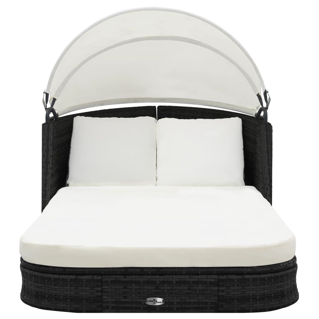 Lettino Prendisole con Baldacchino in Polyrattan Nero