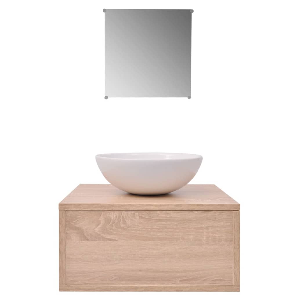 Set Mobili da Bagno 4 pz con Lavabo e Rubinetto Beige