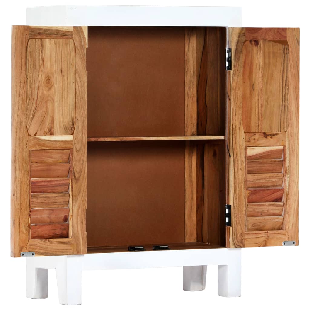 Credenza Intagliata Bianca 60x30x89 cm Legno Massello di Mango
