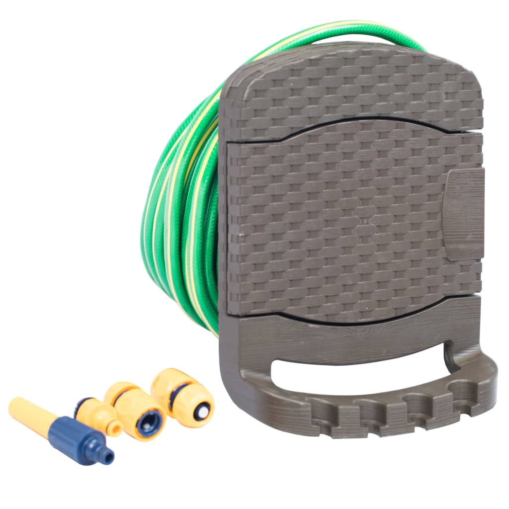Avvolgitubo da Giardino a Parete con Tubo in Plastica Marrone