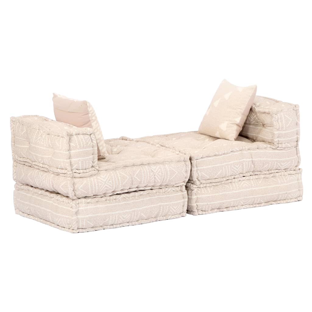 Pouf Modulare a 3 Posti Beige in Tessuto