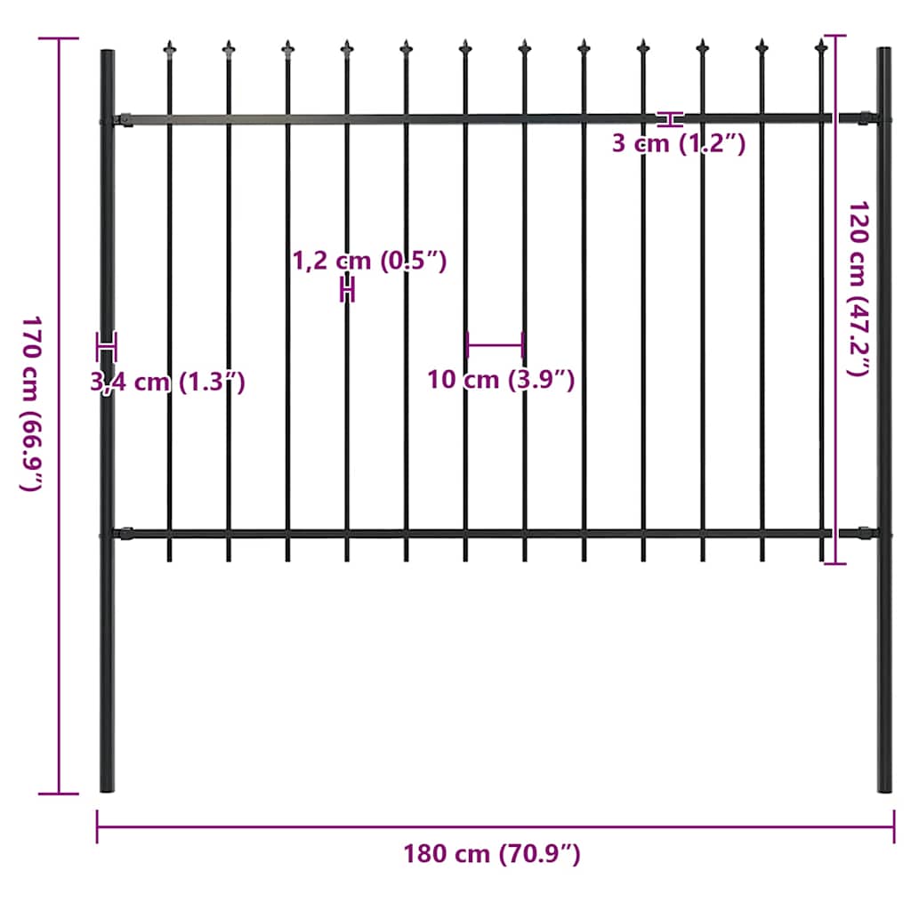 Recinzione da Giardino con Punta a Lancia in Acciaio 181x120 cm Nero