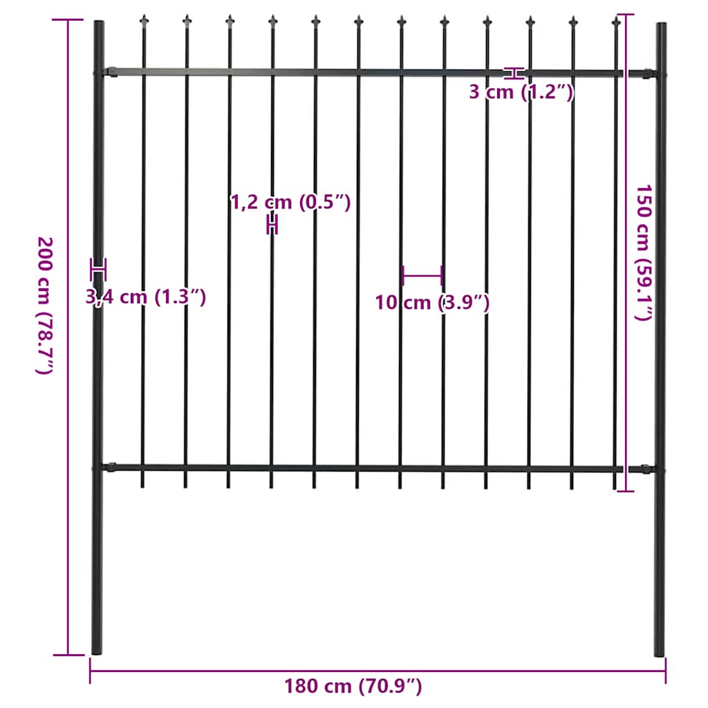 Recinzione da Giardino con Punta a Lancia in Acciaio 181x150 cm Nero