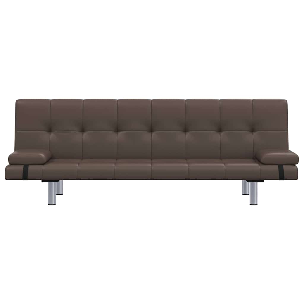 Divano Letto con 2 Cuscini Marrone in Similpelle