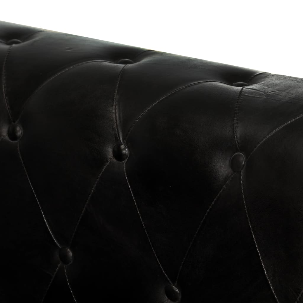 Divano Chesterfield a 2 Posti Nero in Vera Pelle