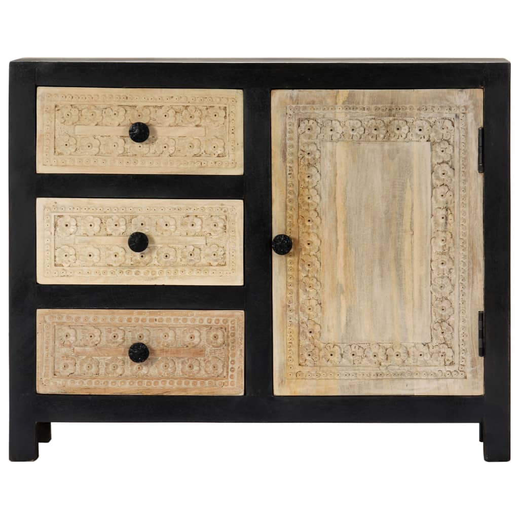 Credenza Intagliata a Mano Grigio 75x35x60 cm Massello di Mango
