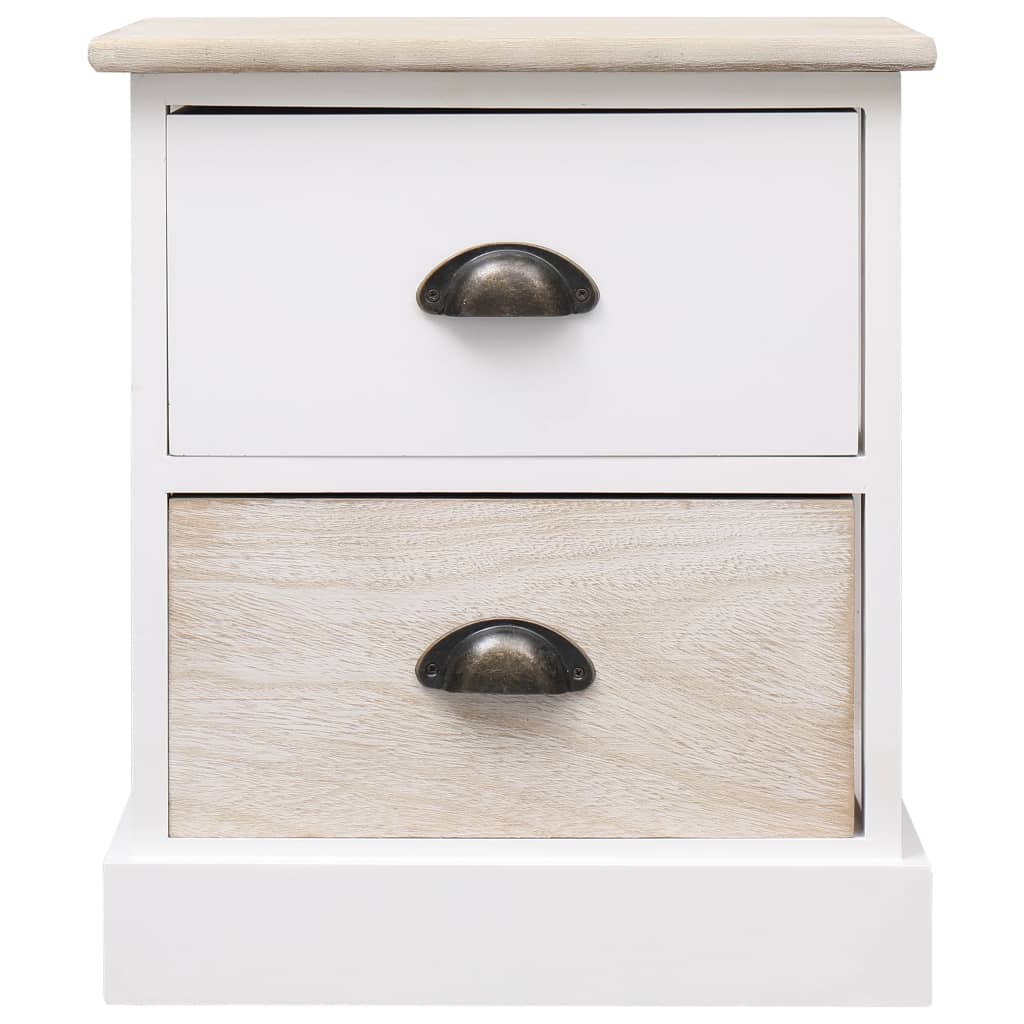 Comodini 2pz Bianco e Naturale 38x28x45cm in Legno di Paulonia