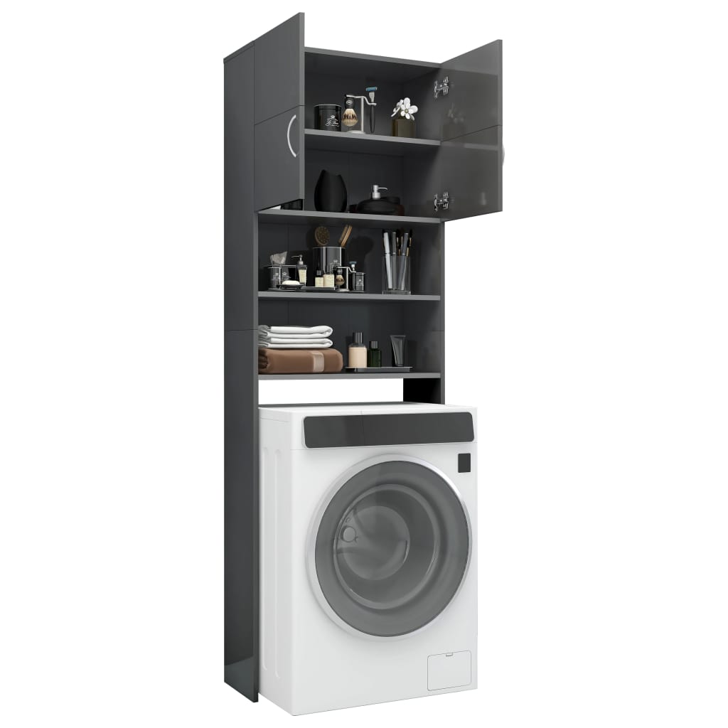Mobile per Lavatrice Grigio Lucido 64x25,5x190 cm
