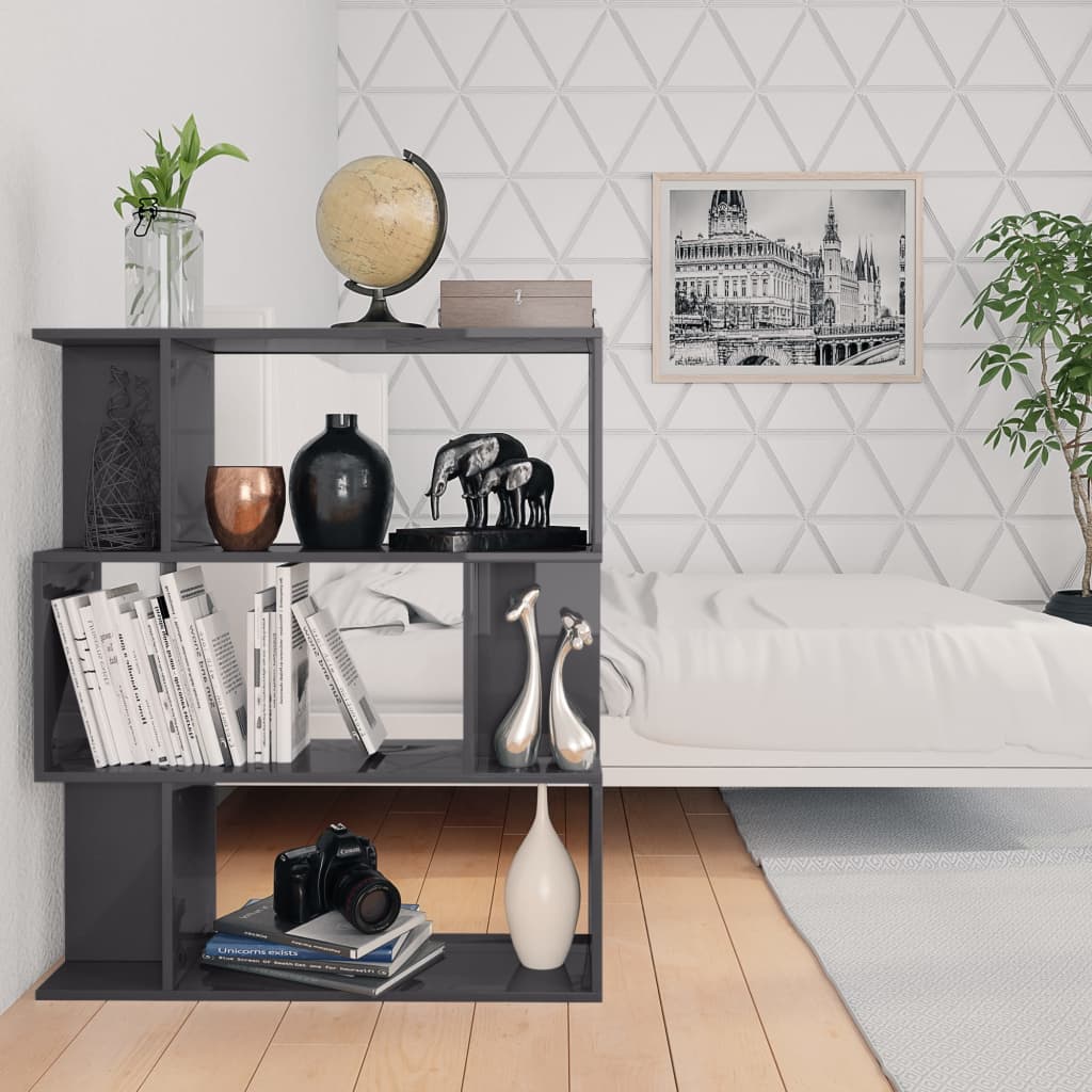Libreria/Divisorio Grigio Lucido 80x24x96 cm Legno Multistrato