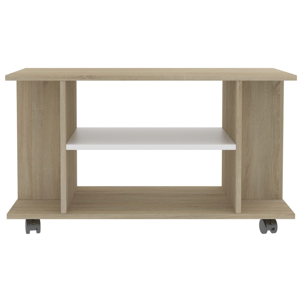 Mobile TV con Ruote Bianco Rovere Sonoma 80x40x45 Multistrato