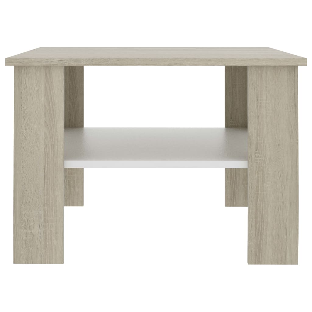 Tavolino Bianco e Rovere Sonoma 60x60x42 cm Legno Multistrato