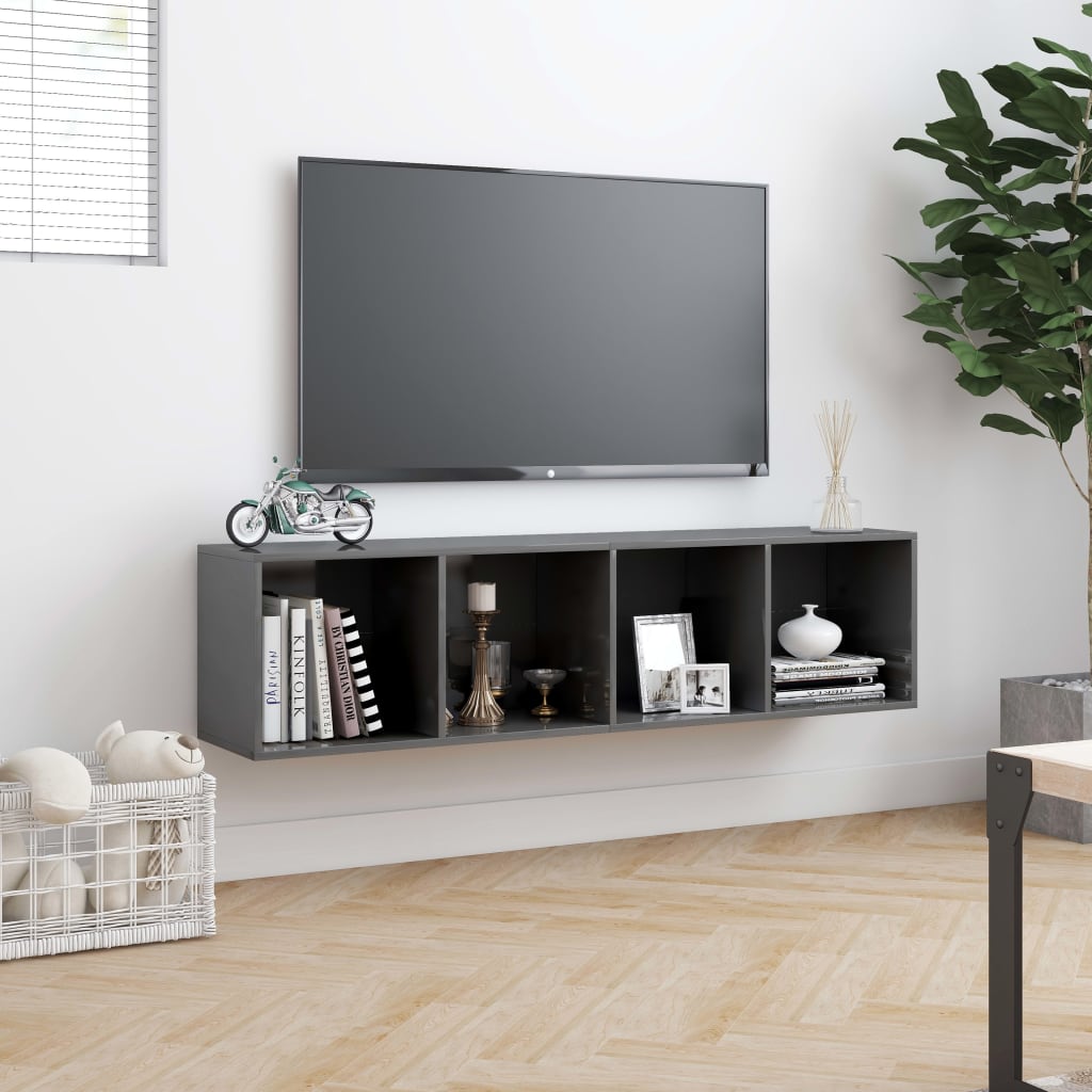 Libreria/Mobile TV Grigio Lucido 143x30x36 cm