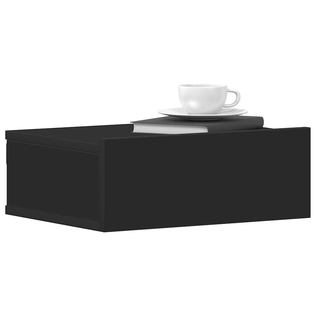 Comodini Pensili 2pz Neri 40x30x15 cm in Legno Multistrato
