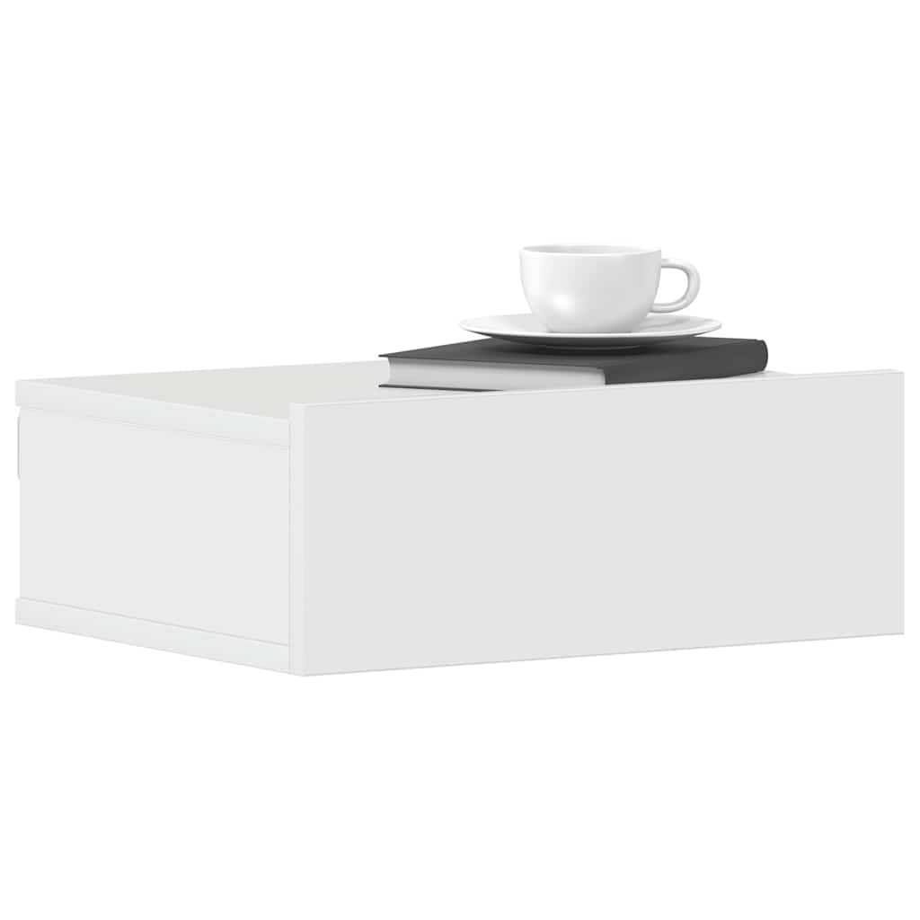 Comodino Pensile Bianco Lucido 40x30x15 cm in Legno Multistrato