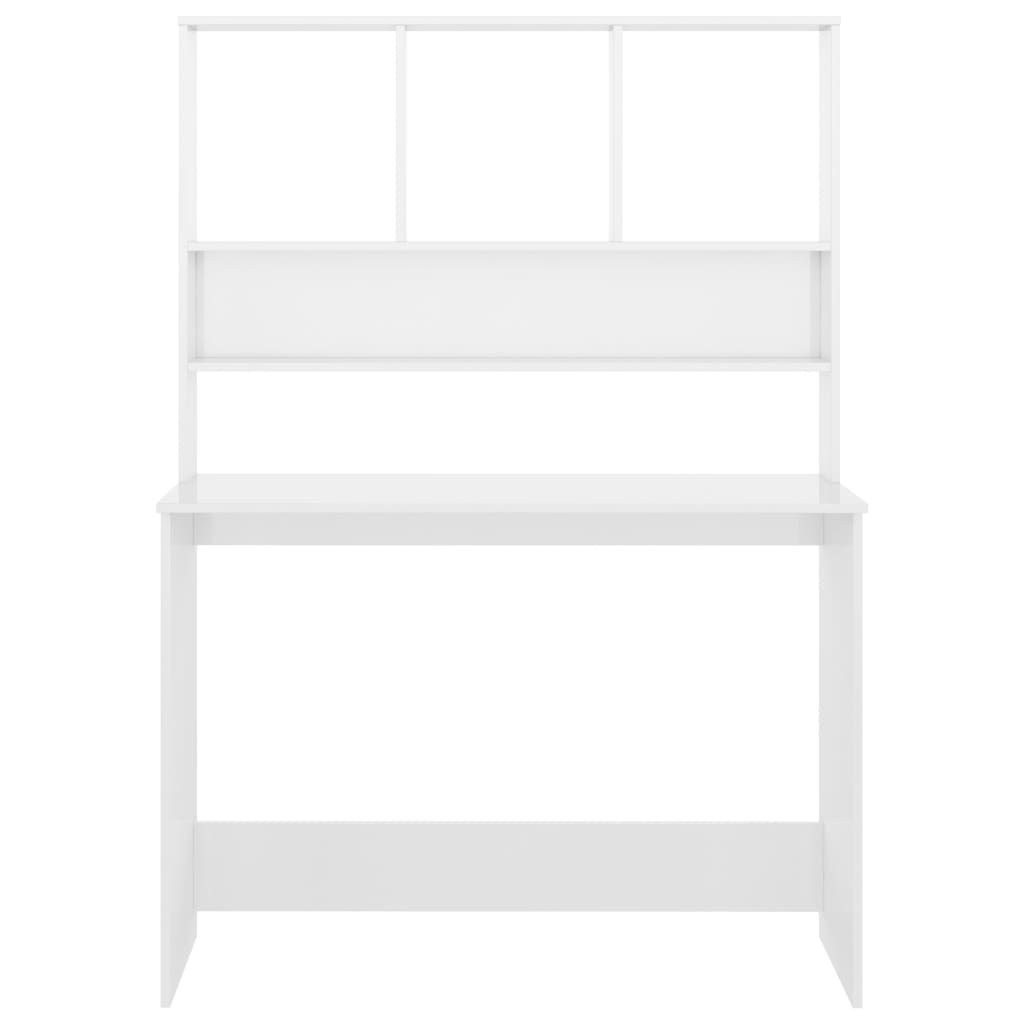 Scrivania Mensole Bianco Lucido 110x45x157 cm Legno Multistrato