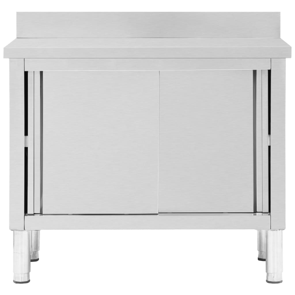 Banco da Lavoro con Ante Scorrevoli 100x50x(95-97)cm in Acciaio